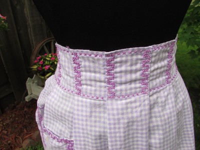 Vintage Cotton Gingham Lilac & White Half Apron with Cross Stitching