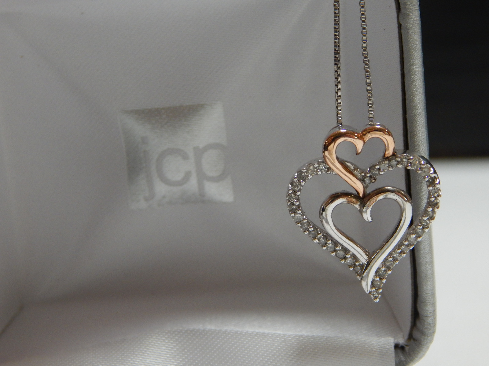14K Rose Gold & .925 & .34ctw Diamonds Triple Heart Pendant Chain - Retail $333