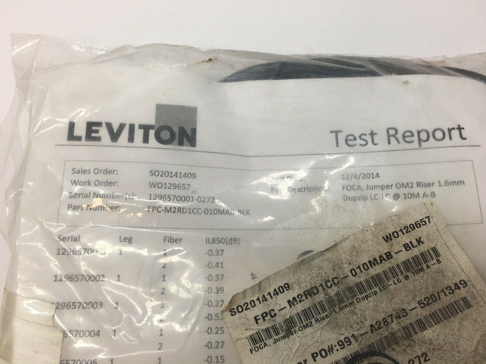 10-Meter Fiber Optic Cable Assembly (Lot of 12) FPC-M2RD1CC-010MAB-BLK Leviton