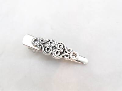 Extra tiny small silver metal slim celtic alligator hair clip for fine thin hair
