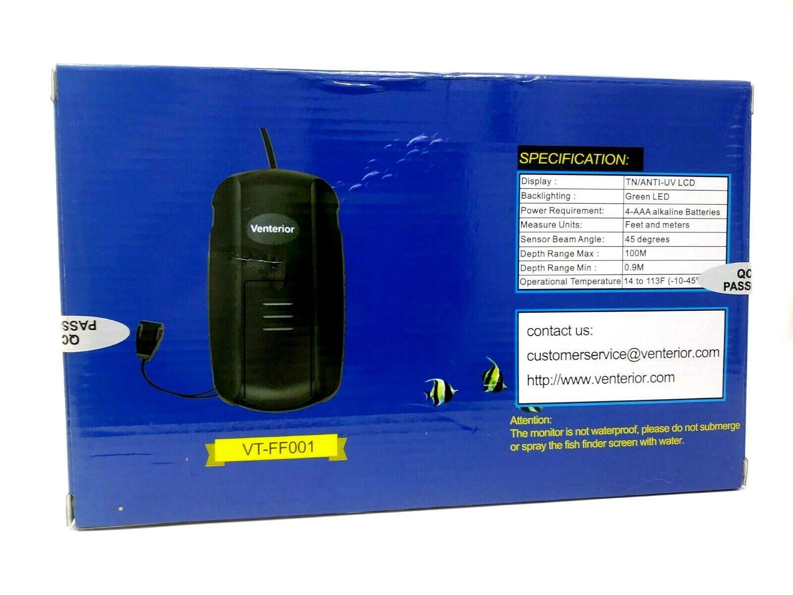 New Venterior VT-FF001 Portable Fish Finder Fishfinder with Wired Sonar Sensor
