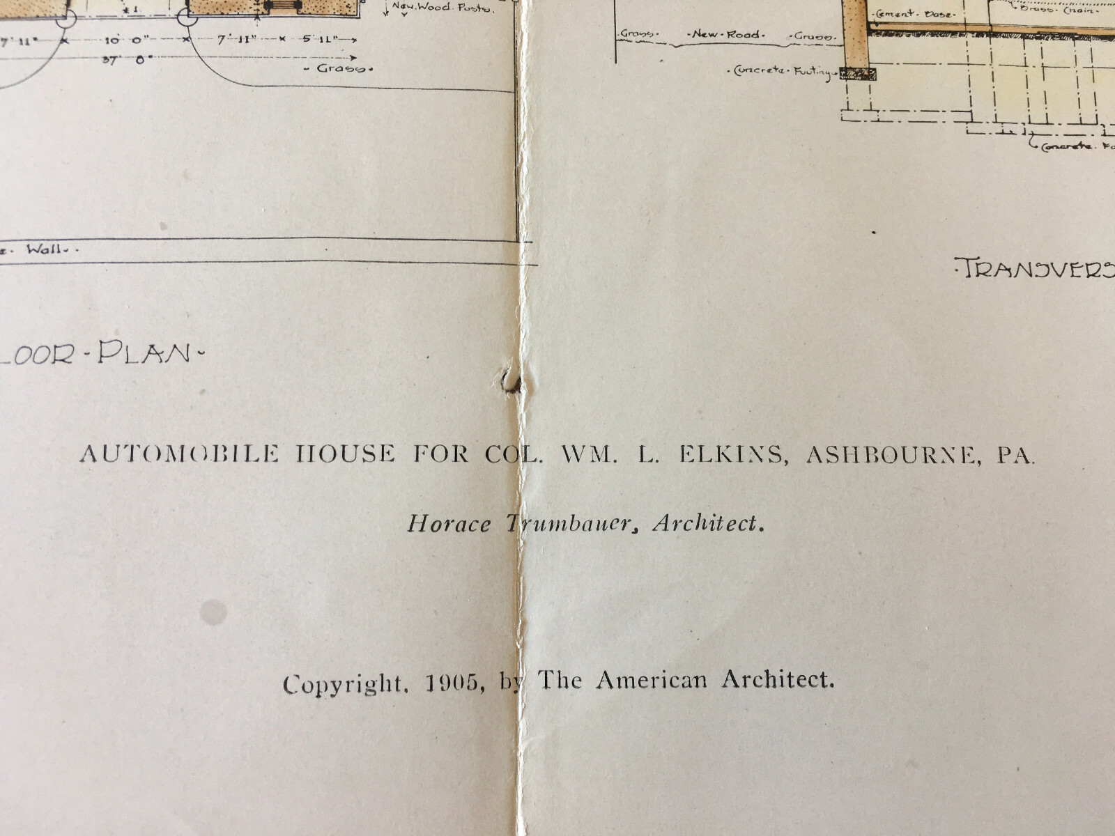 Colonel Elkins Automobile House, Ashbourne, PA, 1905, Original Hand Colored