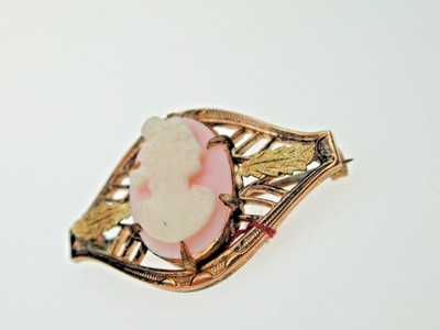ESTATE 1890'S ANTIQUE VICTORIAN GOLD FILLED CAMEO BROOCH PIN