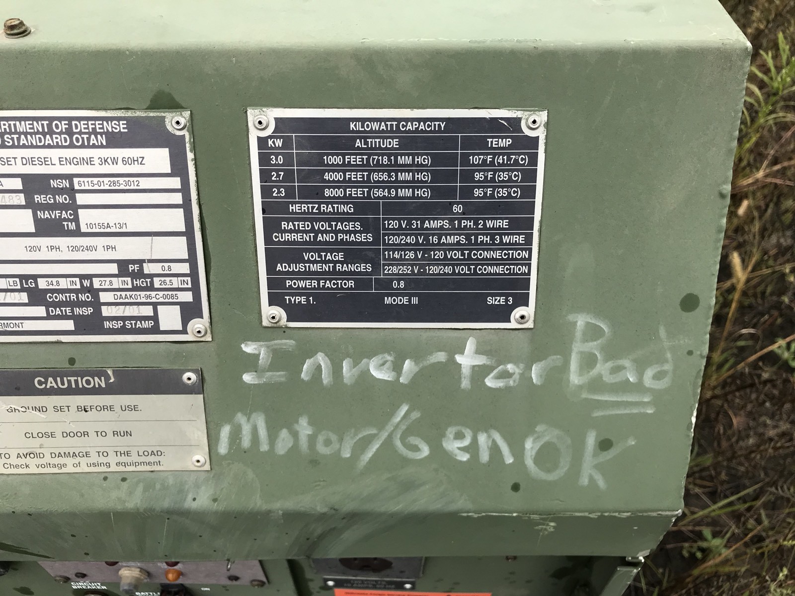 Fermont MEP-831A 3kW Diesel Generator Tactical Quiet Military Parts/repair 2001