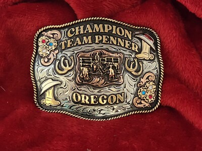 TROPHY CHAMPION RODEO BELT BUCKLE PROFESSIONAL TEAM PENNER OREGON RARE 606