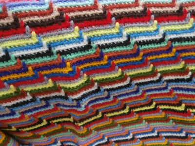 Vintage MCM Afghan Couch Throw Bedspread Handmade Multi Color Herringbone