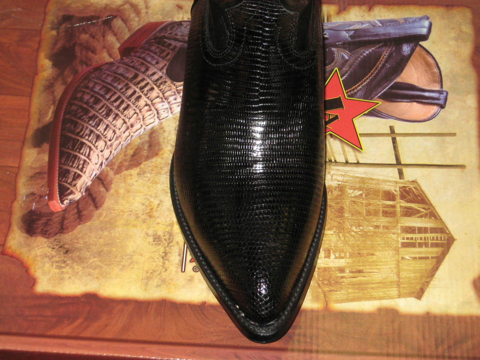 Pre-owned Los Altos Boots Los Altos Men Black Genuine Lizard Ring Western Cowboy J-toe Boot (d) 0907061