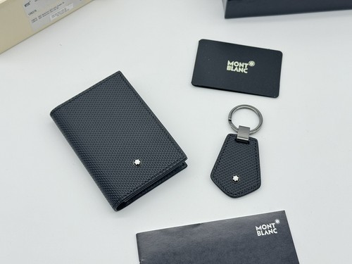 Pre-owned Montblanc Black Leather Card Holder Wallet & Key Set 100% Genuine $475