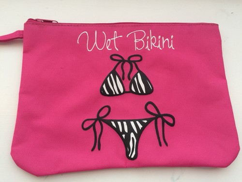 Wet Bikini Bathing Suit Bag Tote Zip Pink