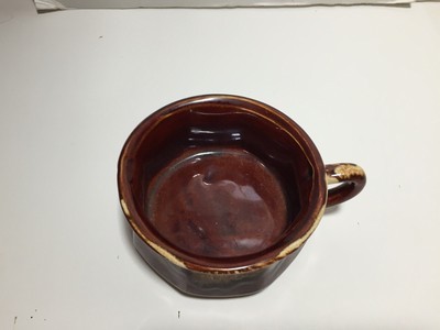 ROSEVILLE BROWN DRIP MUG SOUP MUG BOWL LOW WIDE R.R.P. CO POTTERY USA VTG