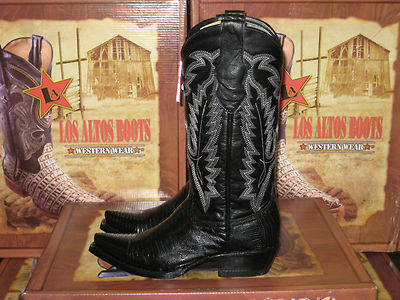 Pre-owned Los Altos Boots Los Altos Women Black Genuine Teju Lizard Snip Toe Western Cowboy Boot 340705 In Blacks