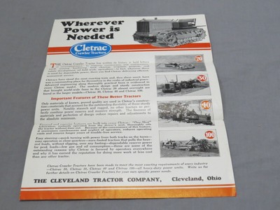 Vintage CLETRAC Crawler Tractor 20 30 40 100 sales Brochure Cleveland Tractor