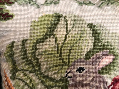 Vintage Hand Crafted Needlepoint Rabbit/Bunny Vegetable Pillow