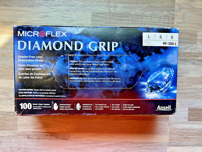 New Microflex MF-300-L Large Diamond Grip Latex Gloves 100 Count Free Shipping