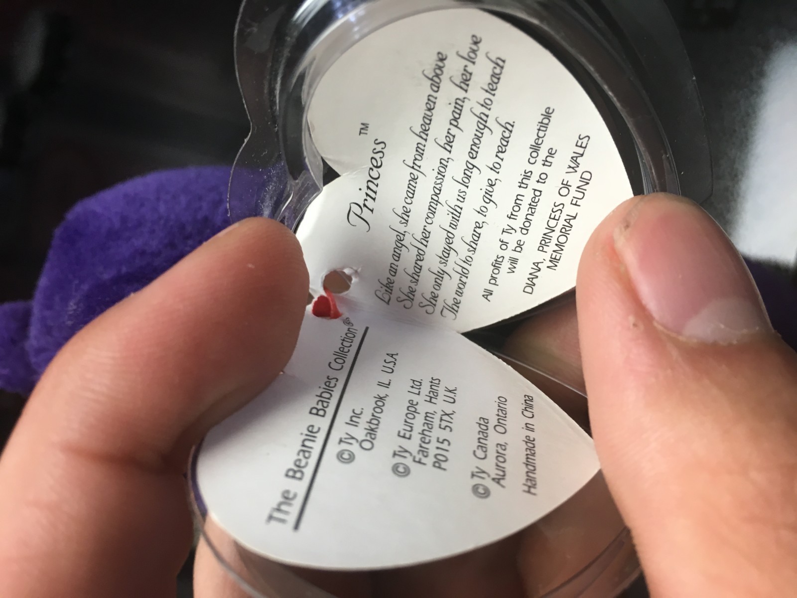 Rare 1997 Retired Princess Diana Beanie made in China with PE pellets.