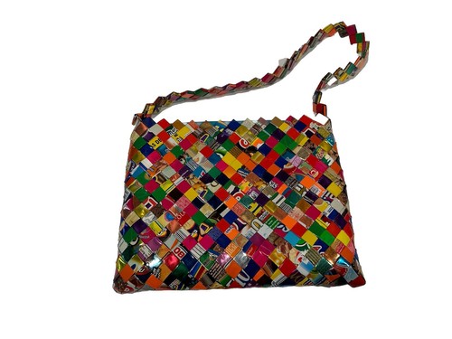 Vintage Candy Wrapper Purse Handbag Colorful Zig Zag