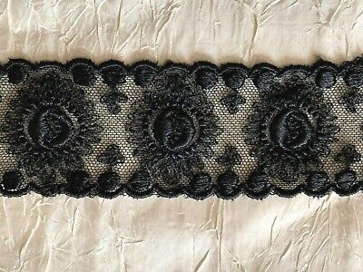 Vintage French Cotton Black Guipure lace Insertion 94cm by 4.5cm