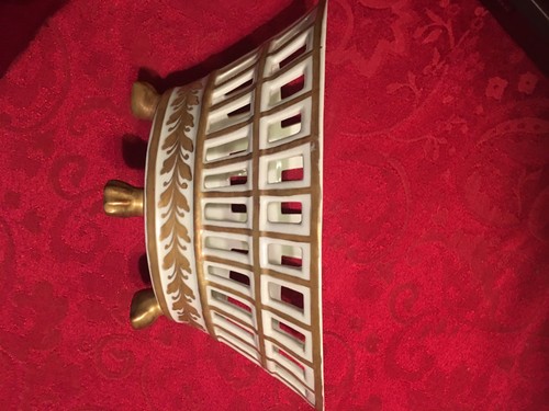 Vintage Ardalt Flores Imperio Spain Porcelain Basket White Gold Appx.9x4.5 Inch