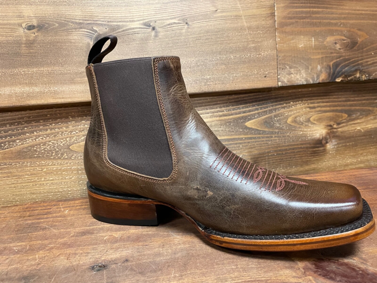 【COLOR iN ID】square western ankle boots Men's Genuine Leather 250 Ankle Short Cowboy Boot Square Toe