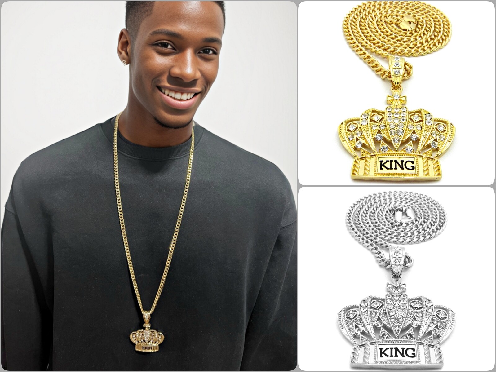 ミュージシャン CROWN NECKLACE GOLD Hip Hop Gold KING CROWN Pendant & 18
