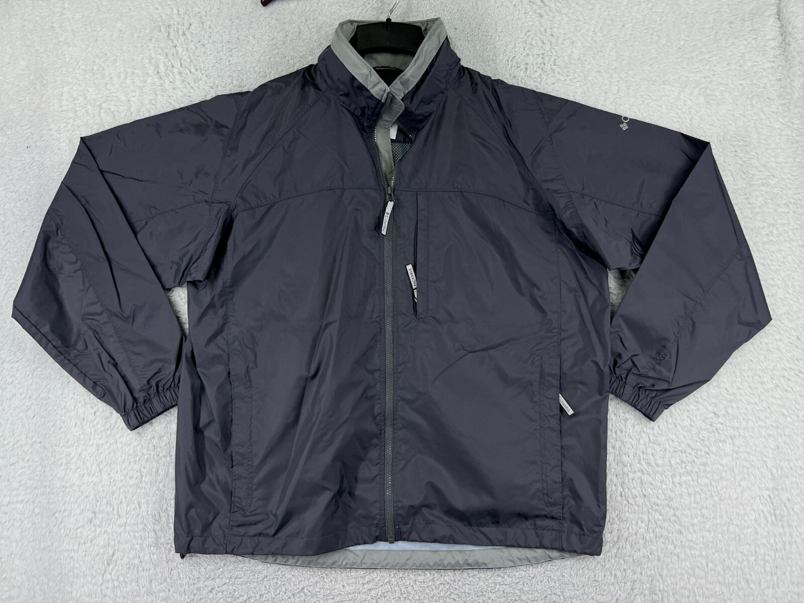 Columbia Jacket Mens Large Gray Full Zip Mock Neck Windbreaker Nylon Shell XCO