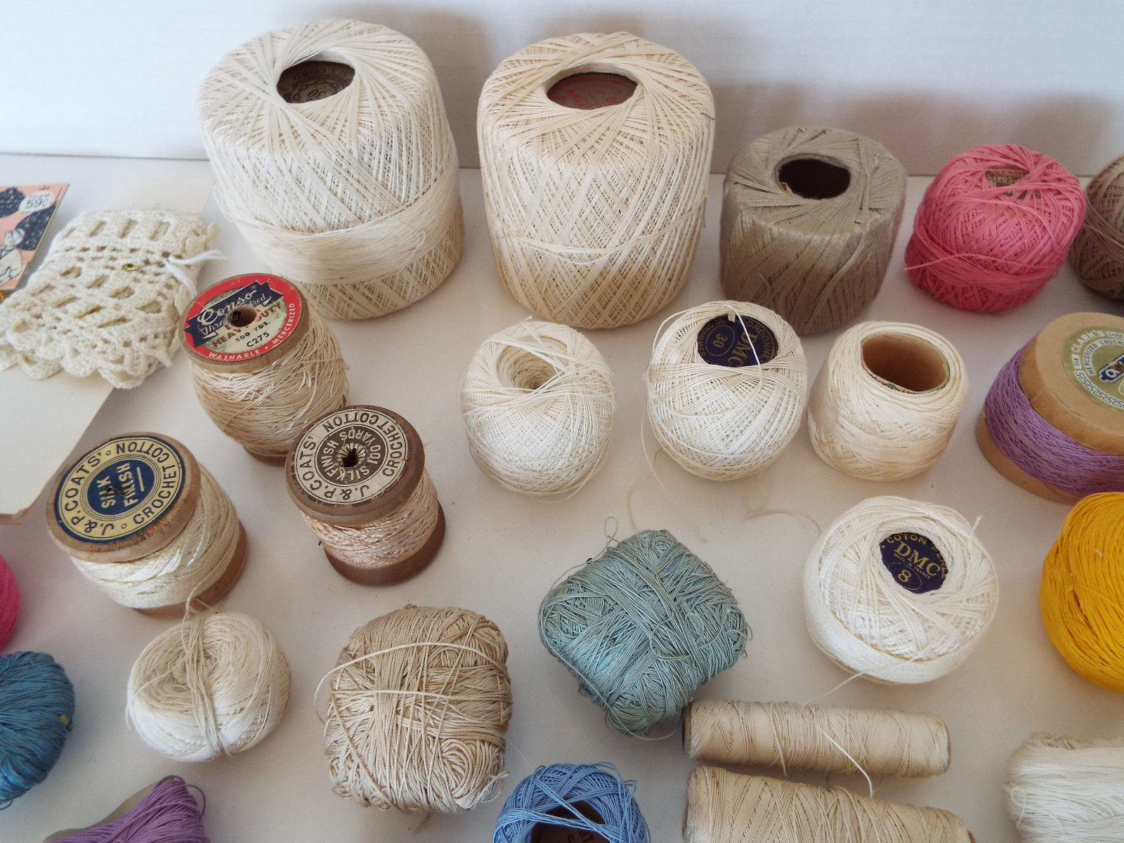 Vintage Sewing Notions 56 Piece Estate Lot Crochet Threads Trims Rick Rack Lace