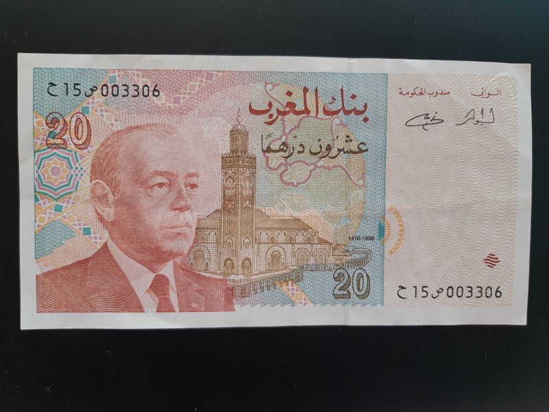 Billet De Banque De 20 Dirhams Marocain, Billet Avec Joli Craquant