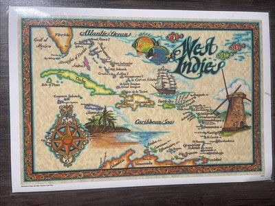 1993 West Indies Virgin Islands Placemat Vintage Drink Recipes...