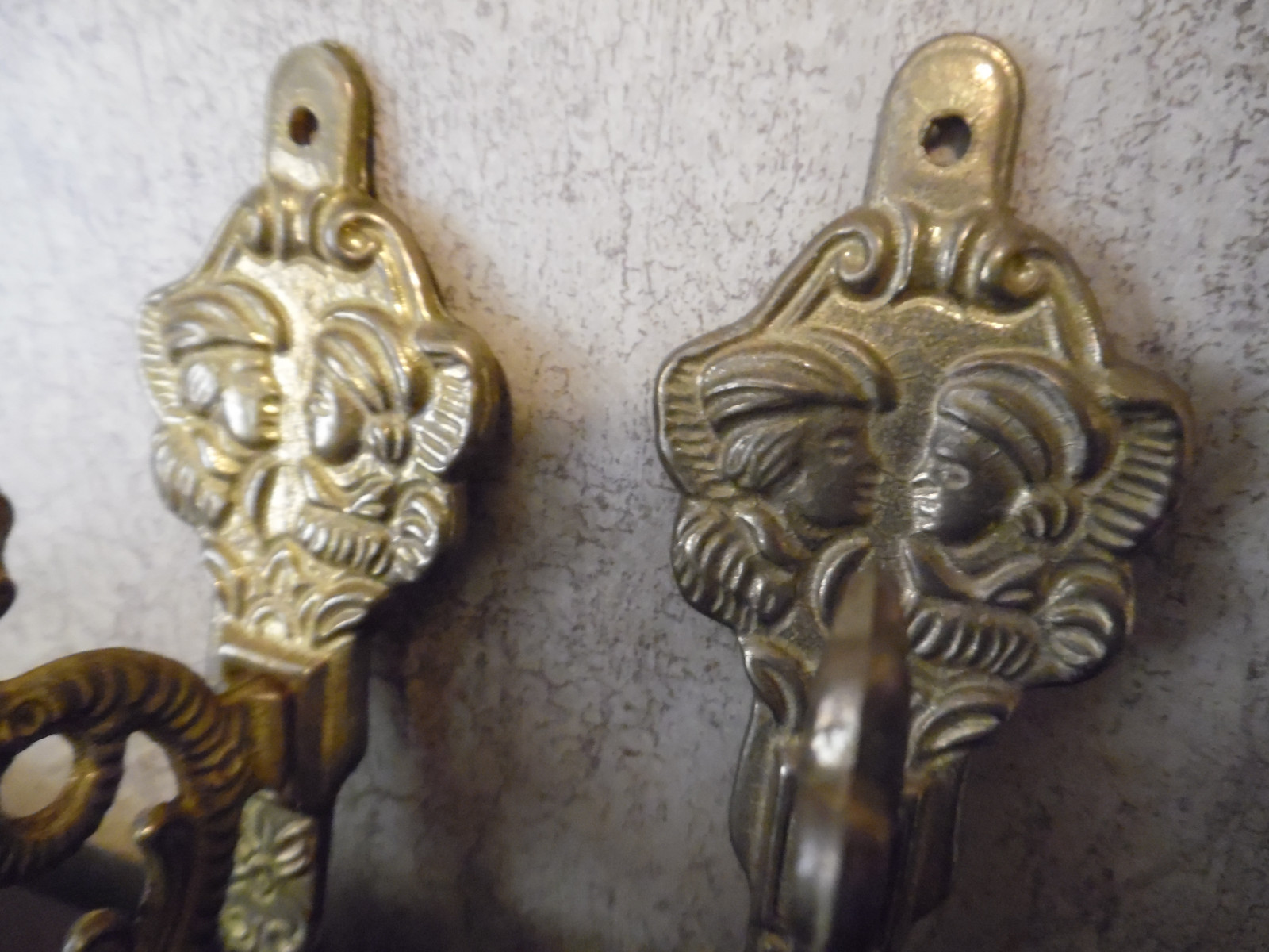 BRASS HIS & HERS COAT HOOKS FISH SERPENT
