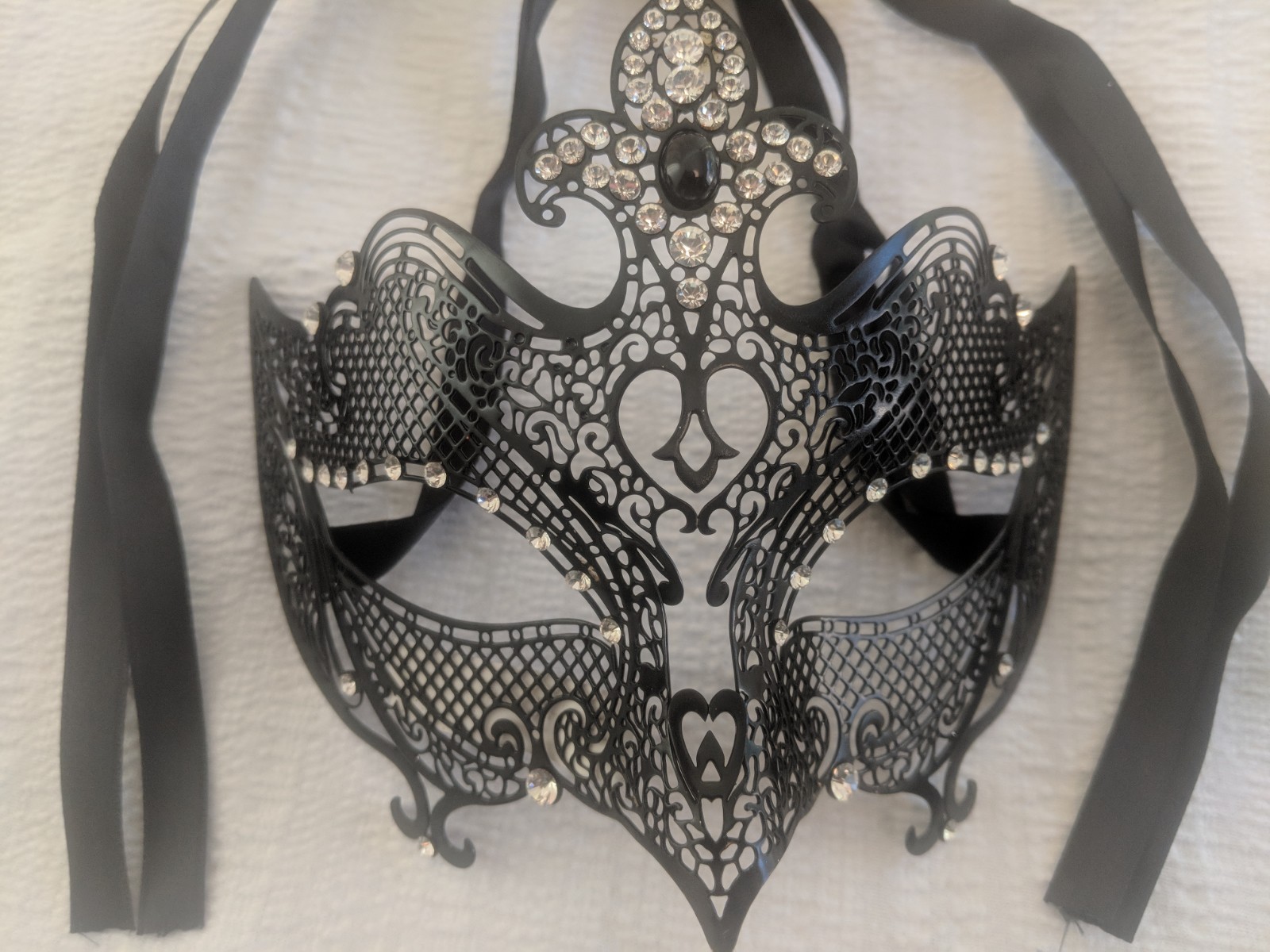 ITALIAN BLACK FLEUR DE LIS FILIGREE METAL MASK MASQUERADE by JOSEPH K HALLOWEEN