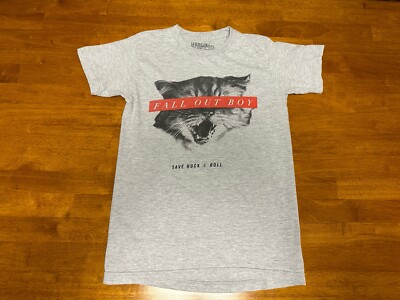 Fall Out Boy Shirt Save Rock And Roll Cat Manhead Gray Tshirt Small