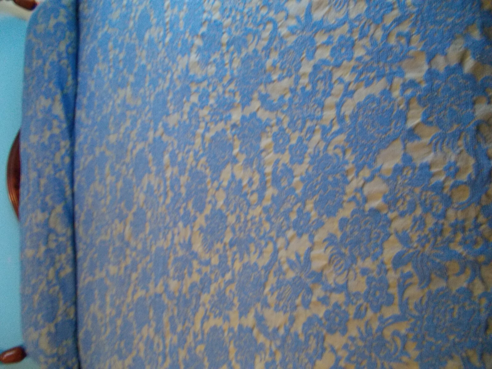 Vintage Bedspread Blue Green Nottingham Damask Solid Fringe Queen 106