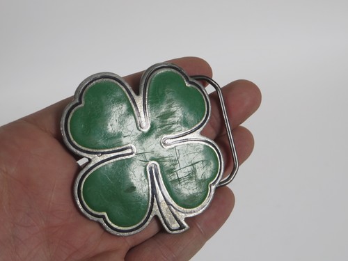 4 Leaf Clover Shamrock Irish St Patricks Day Green Belt Buckle Celtic Pewter
