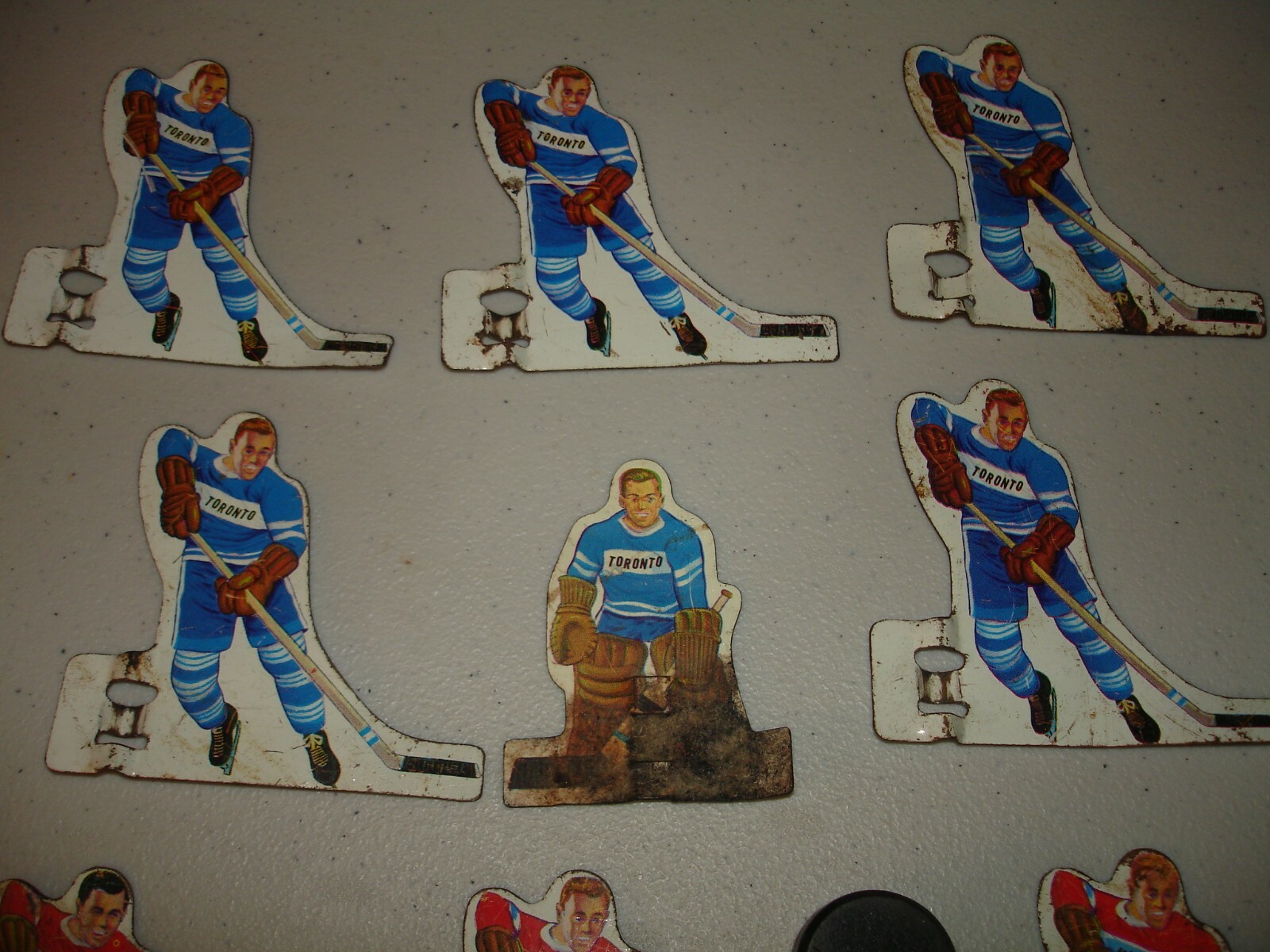 Vintage 1960's Tin Table Hockey Players - Montreal Canadiens+Toronto Maple Leafs