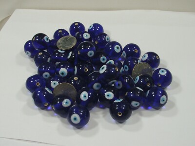 Two Pounds Blue Round India Handmade Evil Eye Glass Beads (20x21mm) (RPC-10)  