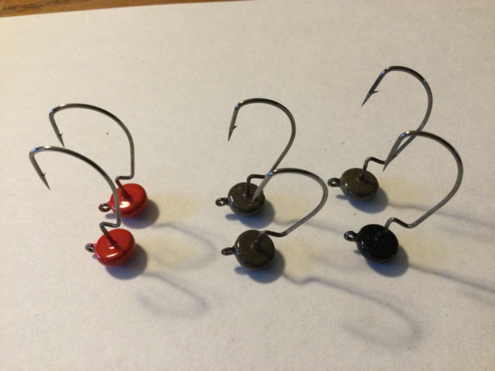 6pcNed Rig Style Jig Head, Green Pumpkin, Weedless Rig1 Victory Hooks