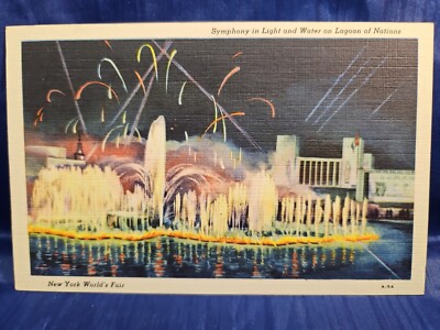 NY Worlds Fair 1939 Linen Postcard Symphony In Light And Water On Lagoon Nations