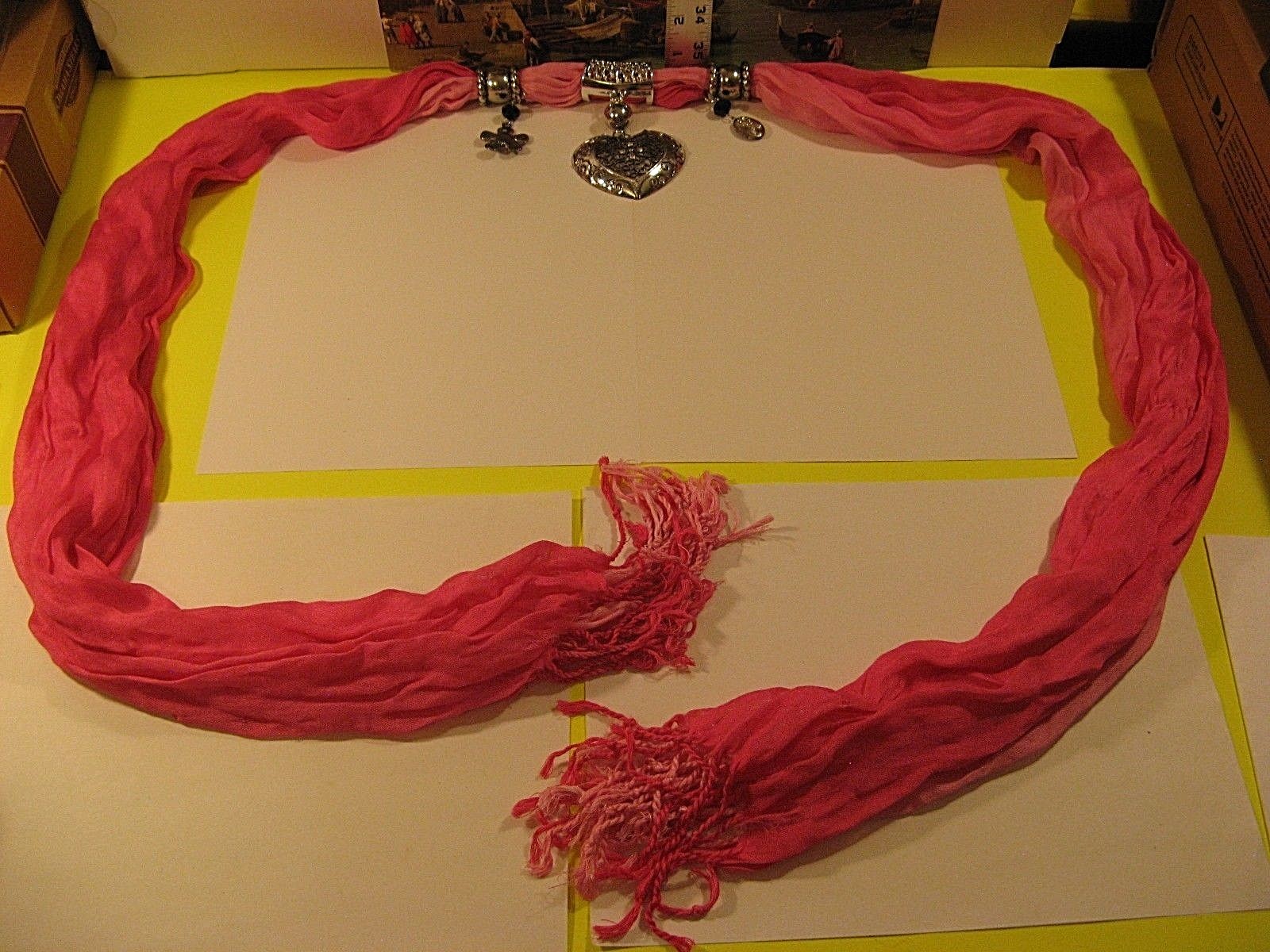 VINTAGE PINK SILK SASH WITH SILVER-TONE JEWELRY ACCESSORIES/GOOD CONDITION/NICE.