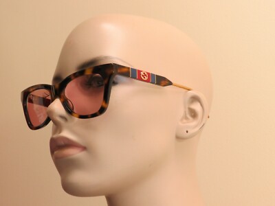 Pre-owned Gucci Gg 0598s-003 Novelty Havana Frame Pink Lens Gg Web Logo Sunglasses