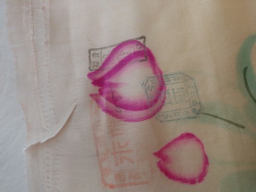 Vintage Japanese Obi Kimono Silk Fabric Uncut Fine Thin Hand Painted Tulip 20 yd