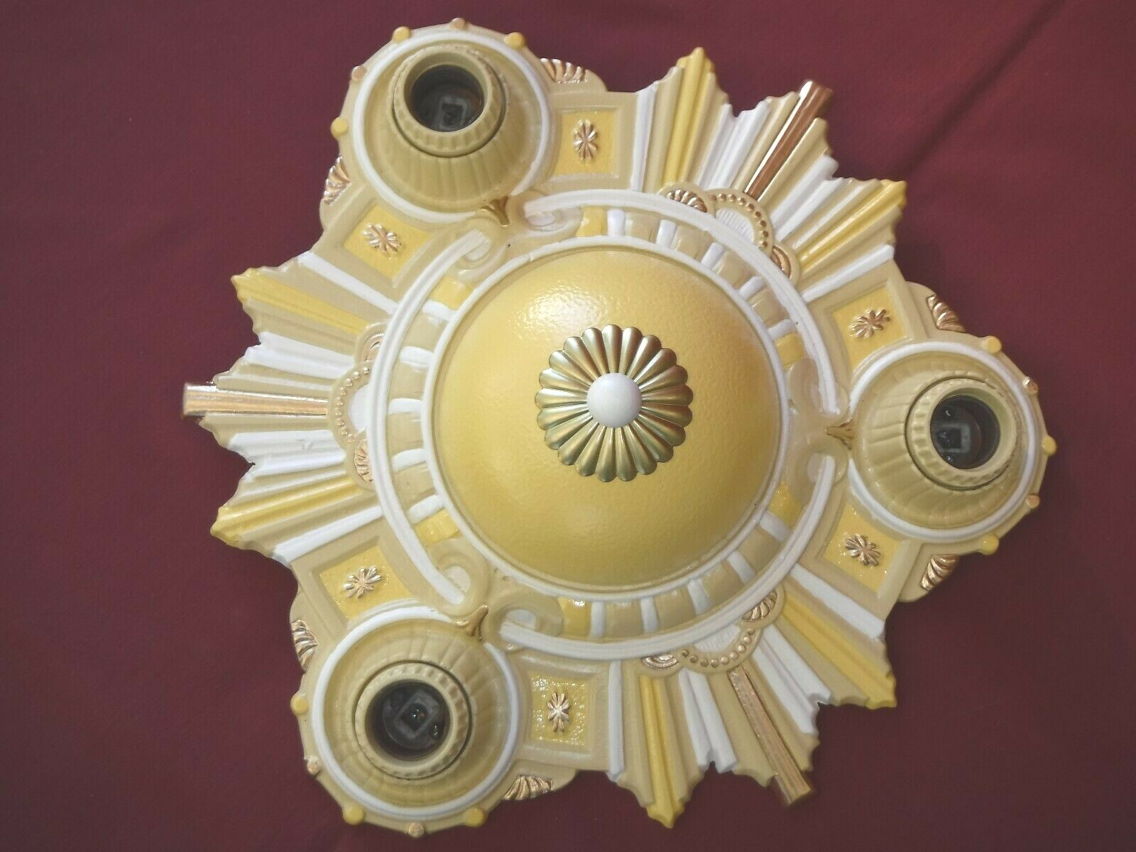 1930s ART NOUVEAU 3-LIGHT FLUSH MOUNT SUNBURST CHANDELIER – CLF MFG CO