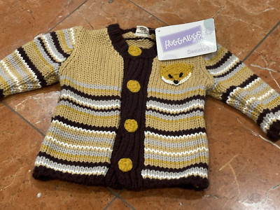 HUGGALUGS CLEVER FOX BUTTON DOWN ACRYLIC SWEATER BOY GIRL BABY 6 9 12 M NWT NEW