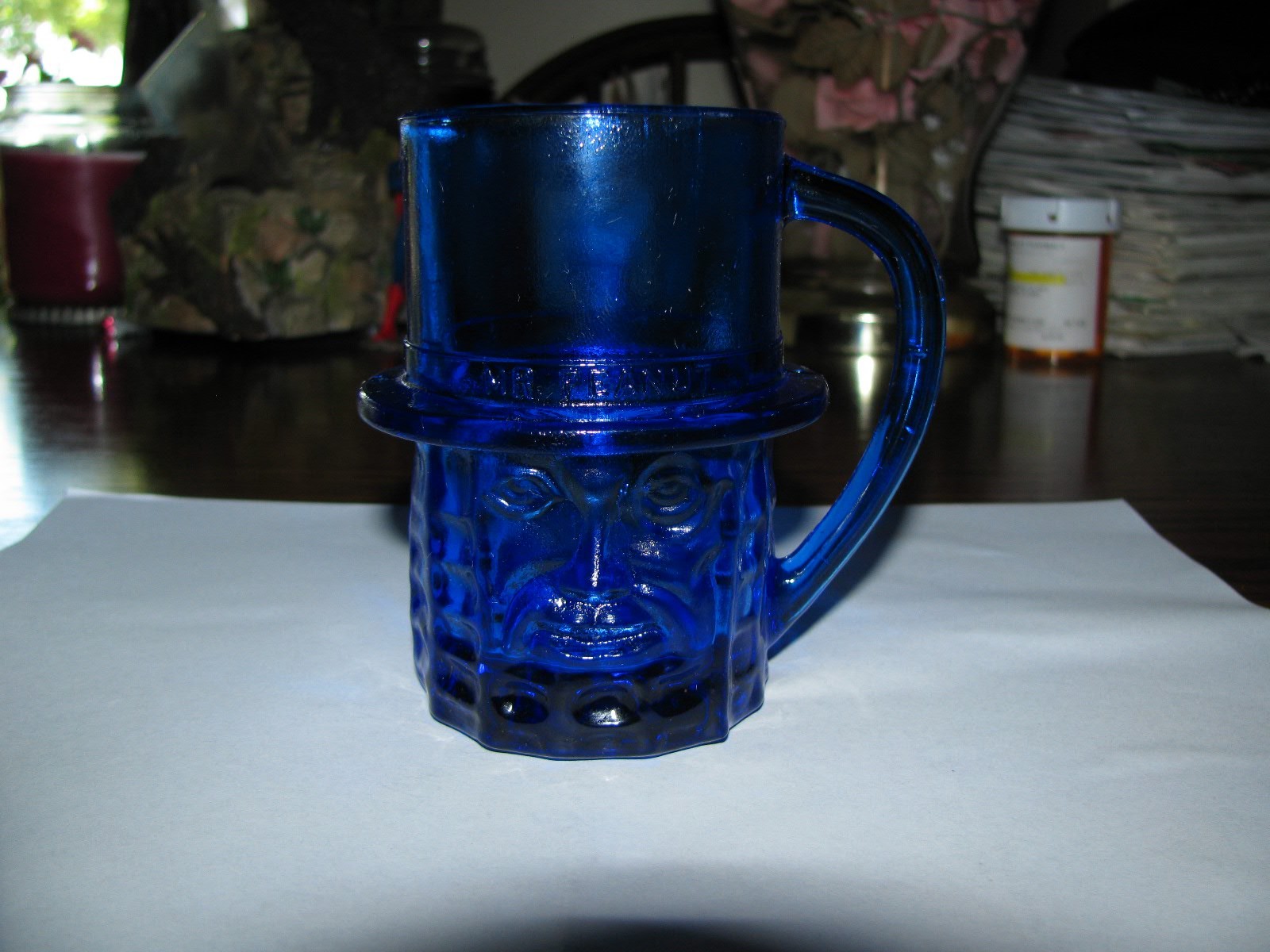 Vintage MR PEANUT - Blue Depression Glass Mug!!  Planters Great Shape!!