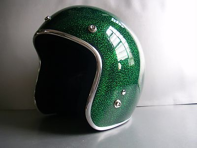 Vintage Style Motorcycle Helmet | Green | Metallic | Unisex