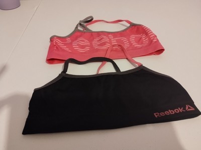 SET OF 2 REEBOK GIRLS BRAS Size Medium- Pink and Black. Pre-owned- Worn Once. 