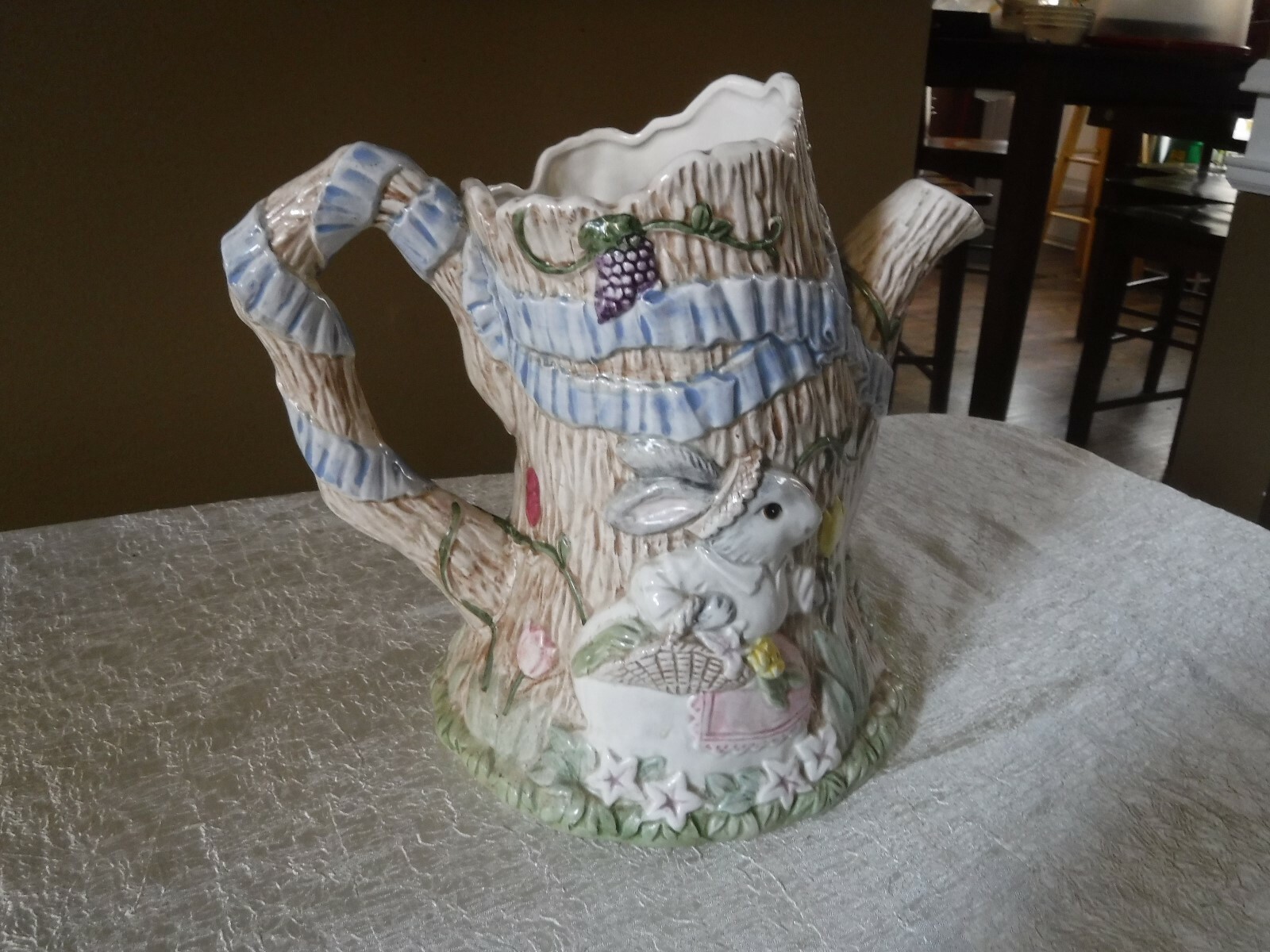 1989 Fitz & Floyd Easter Bunny Rabbit Pitcher. Mr & Mrs Bunny!