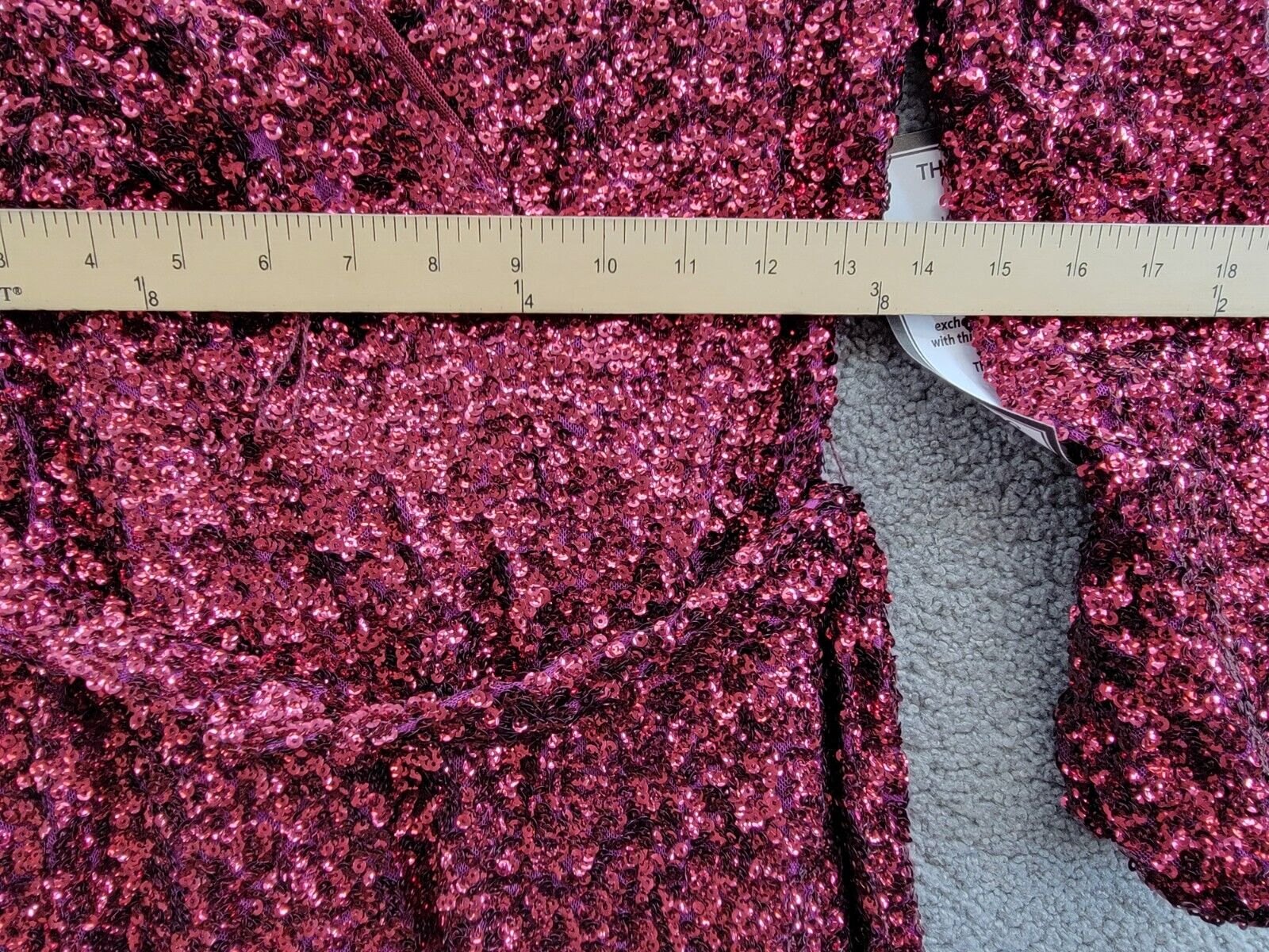 Betsy & Adam Sequin Belted Long-Sleeve Dress Women's 2 Plum V-Neck Snap Pullover - Picture 7 of 15