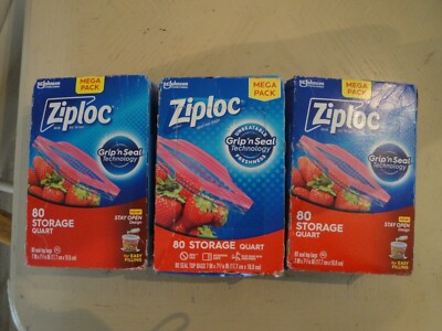 3x Ziploc Medium Storage Bags 1 Qt. 80 Count Box 240 total #L42