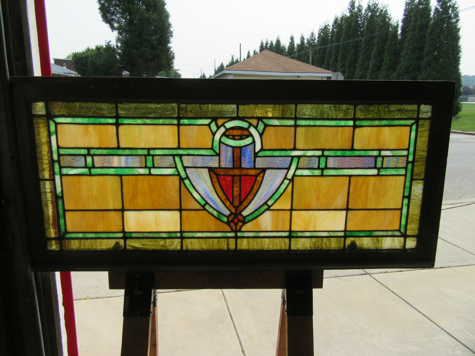 （特別価格）Stained Glass Window Stained Glass Window - W-420 Teardrops With Colorful Border