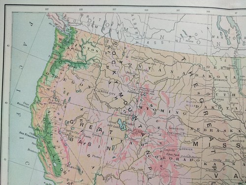 1896 UNITED STATES HYPSOMETRIC Map Old Antique TERRAIN TOPOGRAPHICAL USA MAPZ